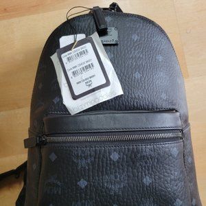 MCM Stark Studs Small Monogram Logo Coated Canvas Backpack IN Black